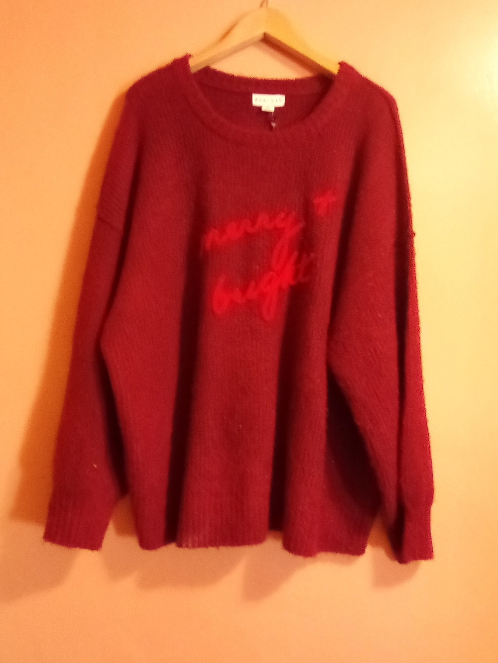 Ava & Viv Red Crewneck Sweater with Script Detail ( Bag H )